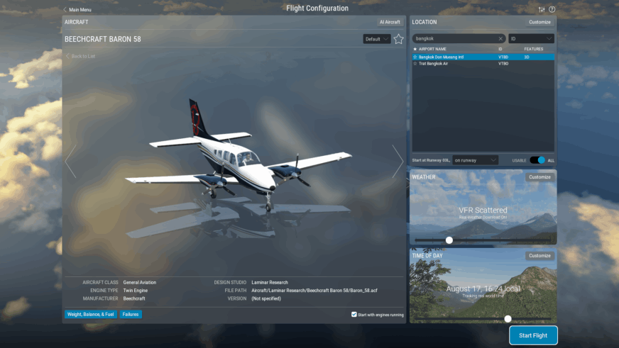 X-Plane 12 - Standard Fly - BeechCraft Baron 58